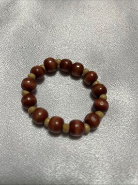 Handmade Brown Wooden Bead Stretch Bracelet